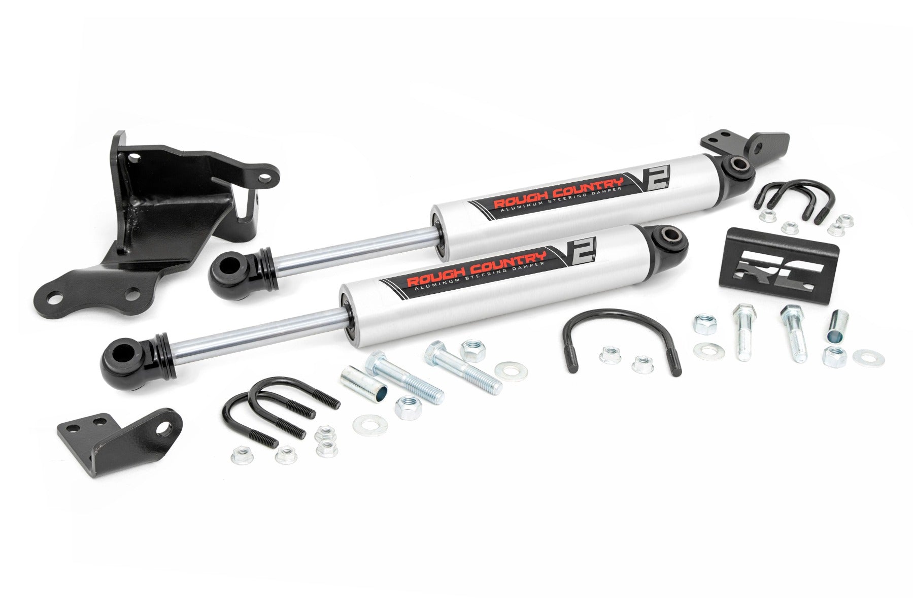 Rough Country V2 STEERING STABILIZER DUAL | 2.5-8 INCH LIFT | JEEP GLADIATOR JT (20-22)/WRANGLER JL (18-22)