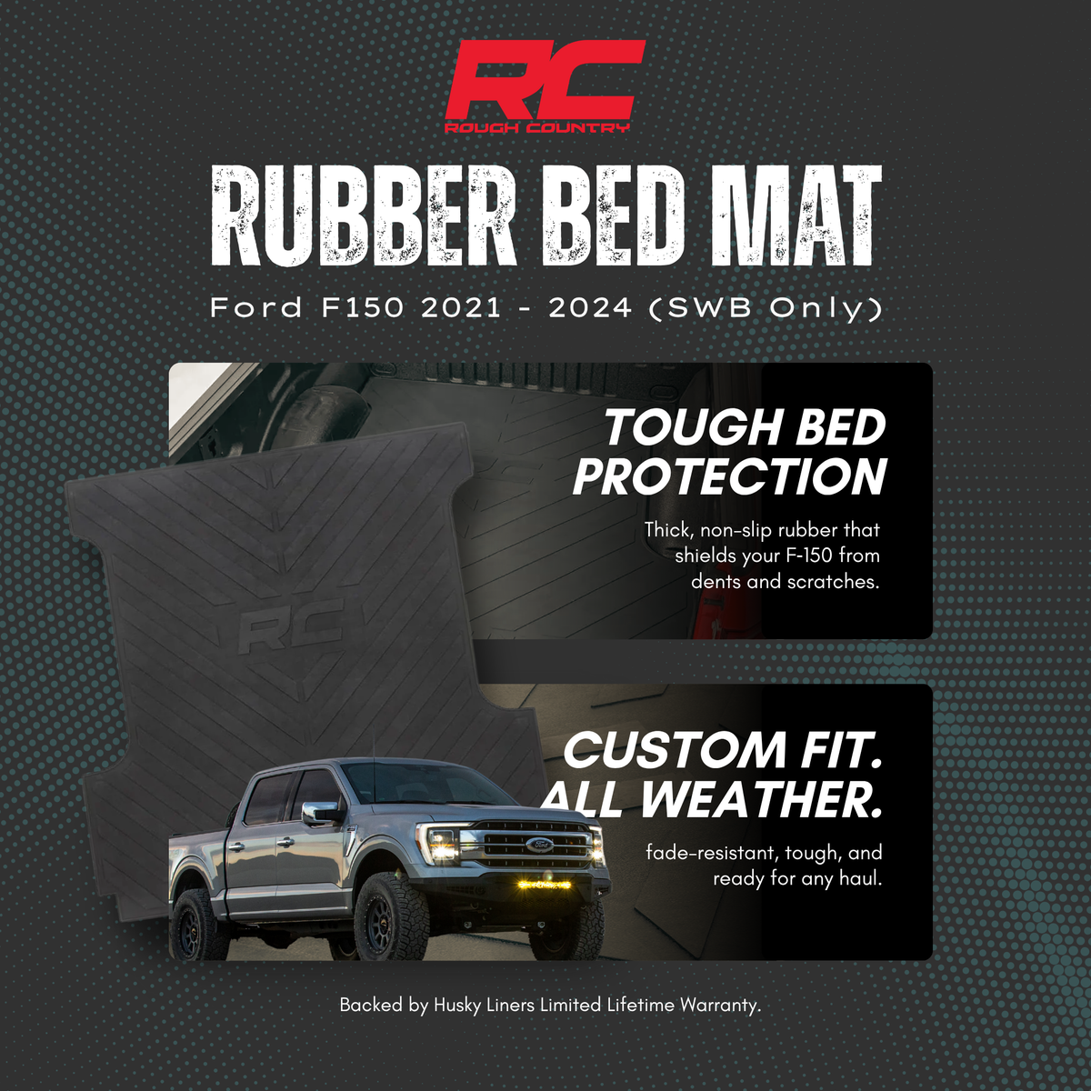 Rough Country Rubber Bed Mat Ford F150 - 2021 - 2024
