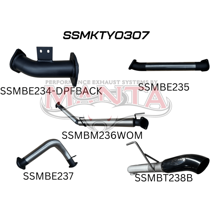 Manta TOYOTA LANDCRUISER 300 SERIES V6 3IN DPF BACK WITHOUT MUFFLERS, BLACK 4IN TIP - Offroad Industries